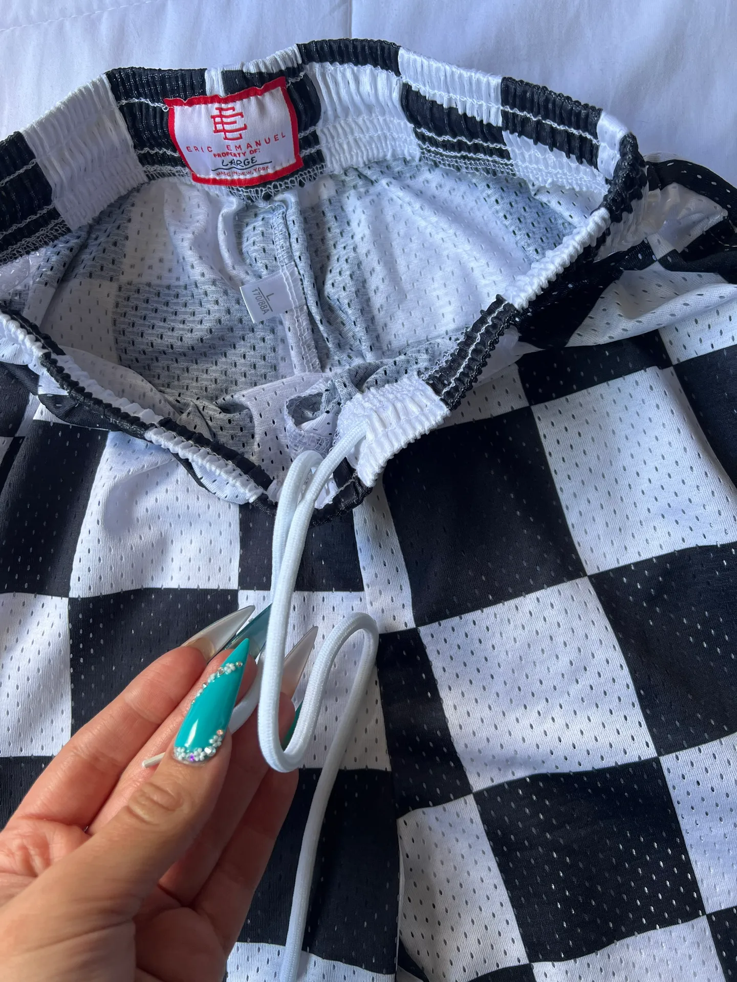 Eric Emanuel Checkered NASCAR Jersey Shorts - Image 6