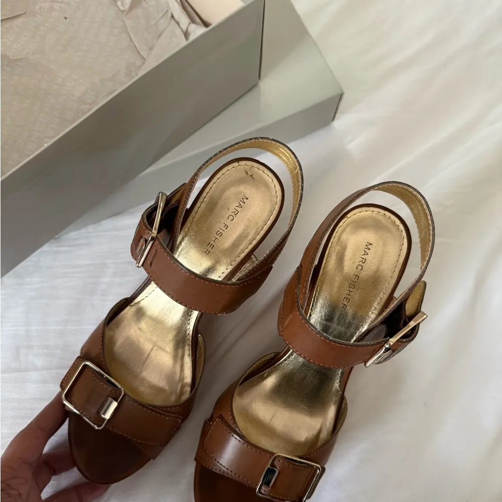 Marc Fisher Brown Cognac Wedge Sandals Summer Spring - Image 6