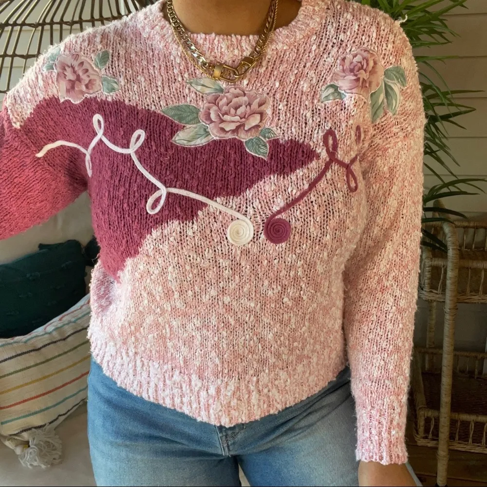 Vintage Cottagecore Floral Rose Grandma Sweater SZ M Size M - Image 2
