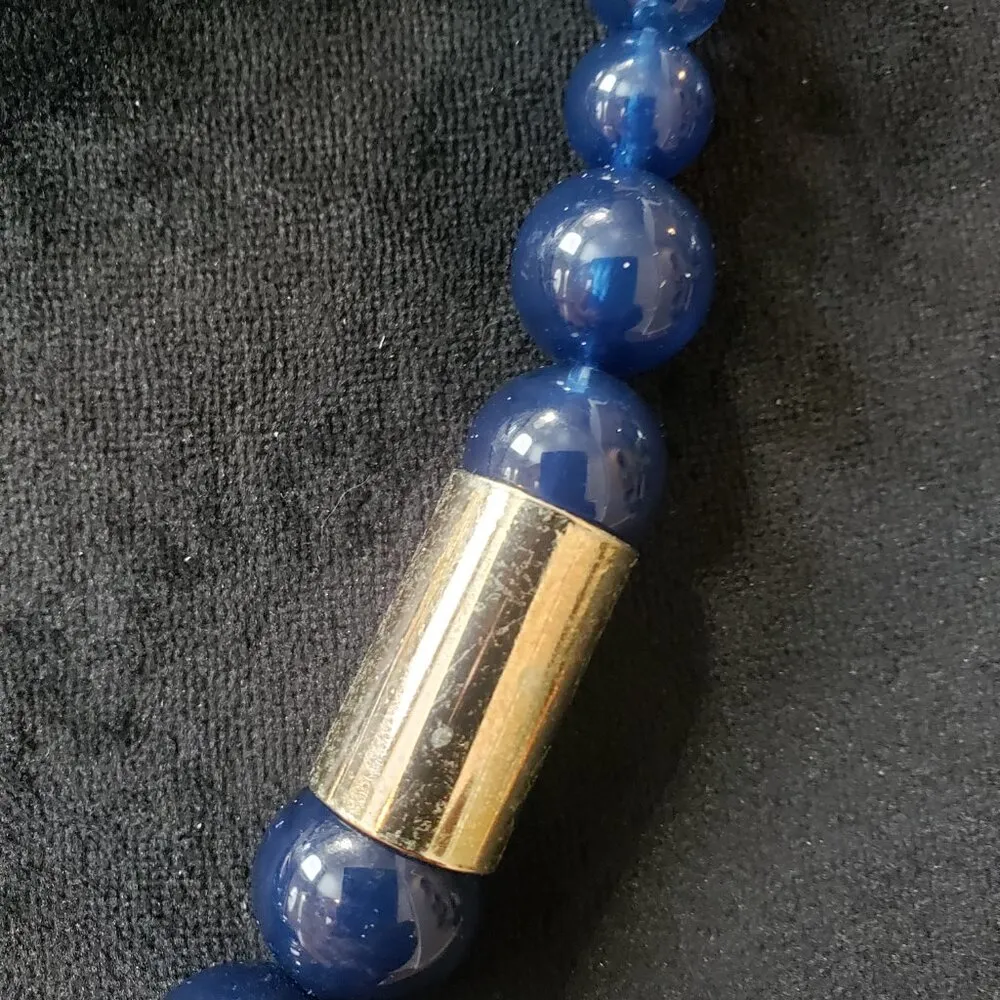Womens Napier Dark Blue Large Bead and Bright Brass Kumihimo Collar Necklace - Image 4