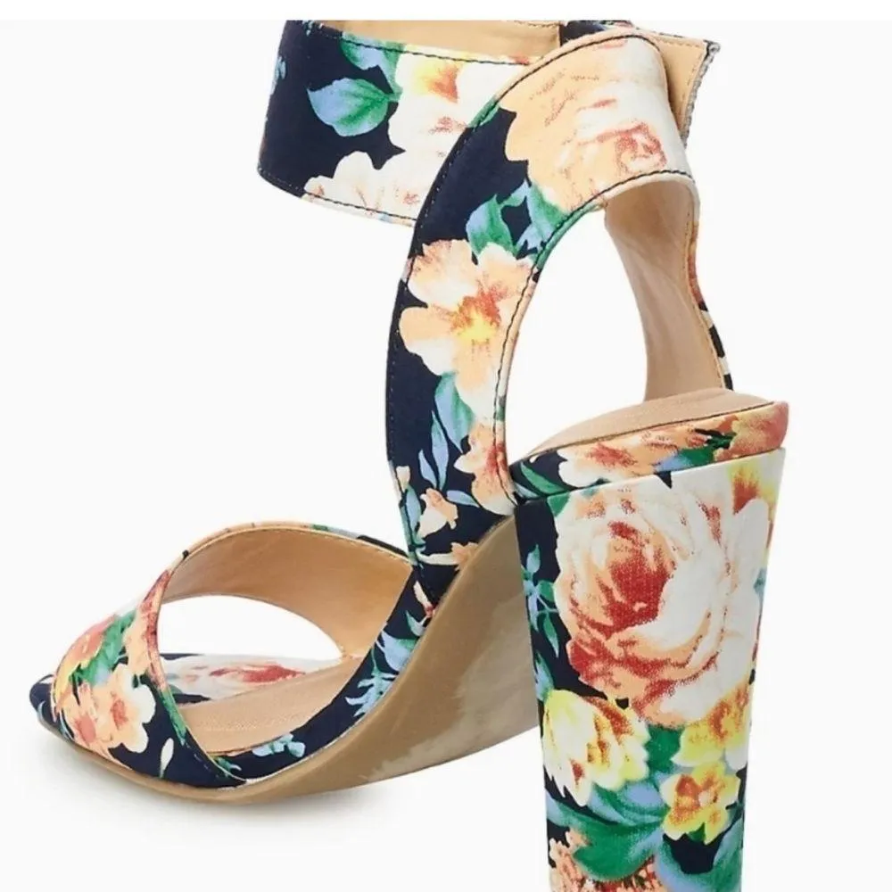 Apt. 9 Navy Blue Pink Floral Ankle Strap High Block Heel Sandals Size 7 - Image 11