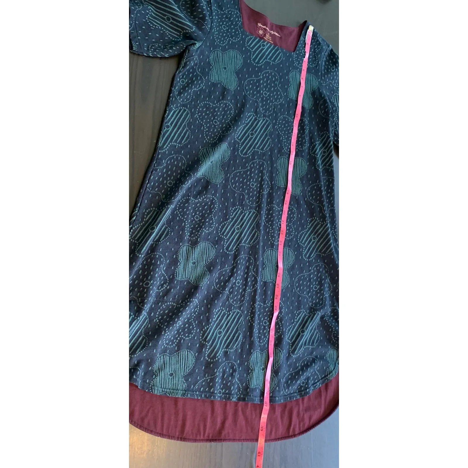 Gudrun Sjoden Organic Cotton Blue Green Print Dress Square Neck Pockets‎ Size S - Image 12