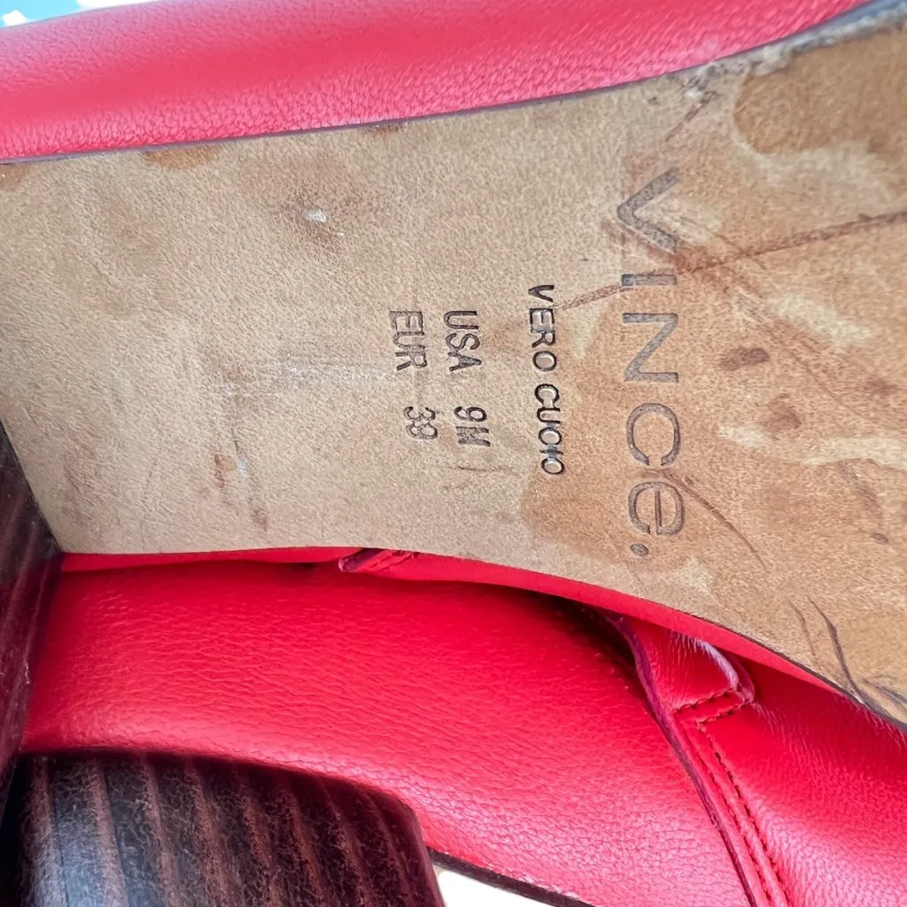 Vince Maggie Block Heel Red Leather Ankle Boots Size 9 - Image 4