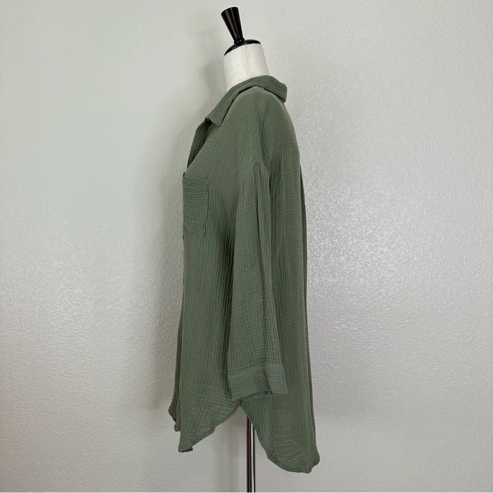 Kona Sol Sage Gauze Button Down Long Sleeves Coverup Shirt, Sz Small - Image 6