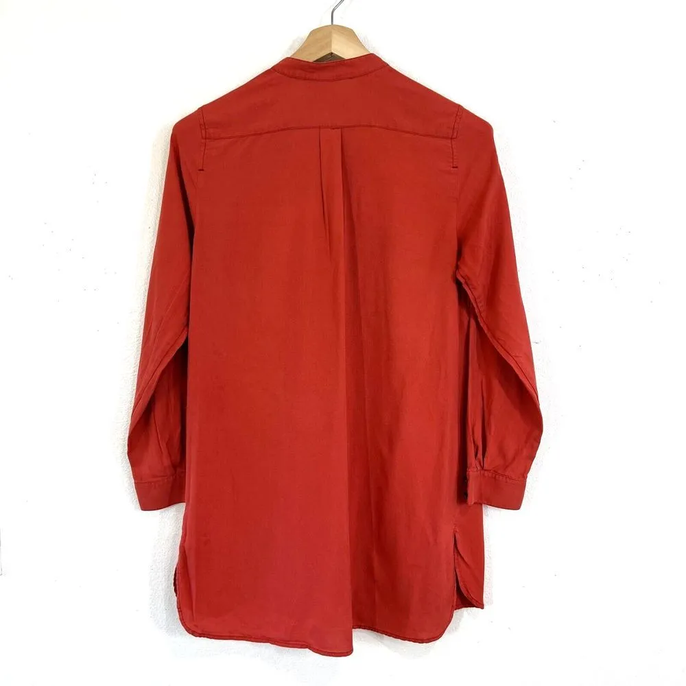 Soft Surroundings Blouse Top 100% Silk Small Red Long Sleeve Button Up No Collar - Image 2