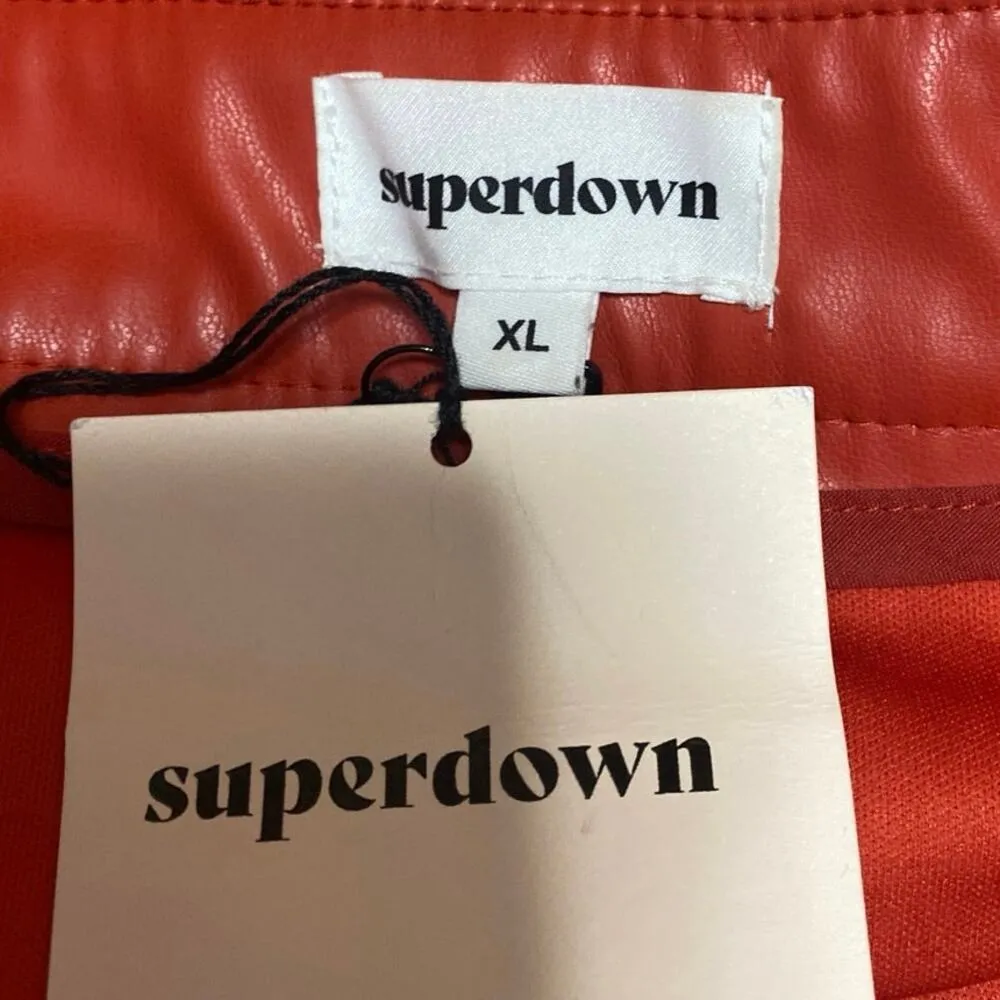 NEW Superdown Alexi Red Faux Vegan Leather Mini A-Line Pencil Moto Skirt Size XL - Image 4