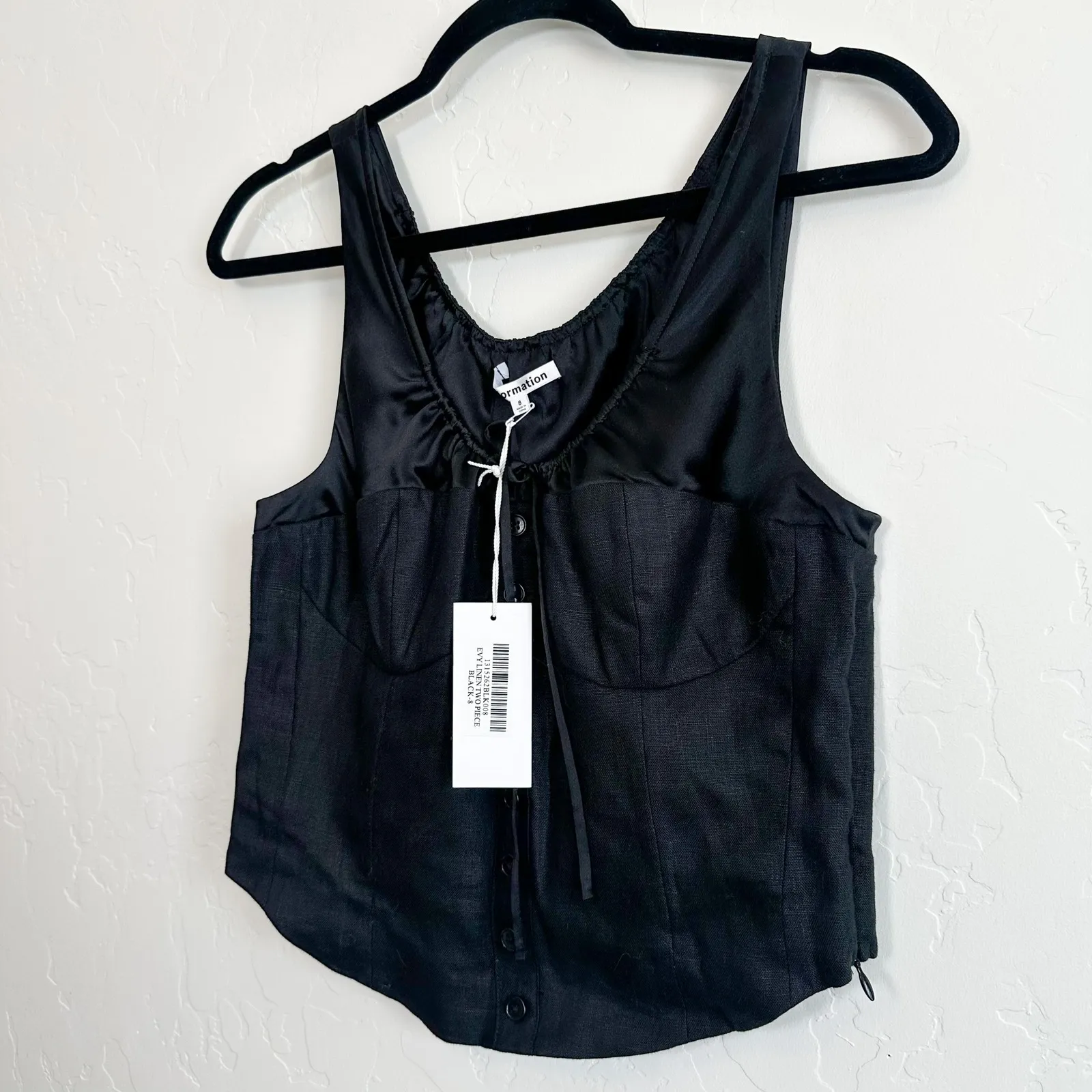 Reformation | Evy 100% Linen Corset Top‎ & Pleated Mini Skirt Set in Black - Image 8