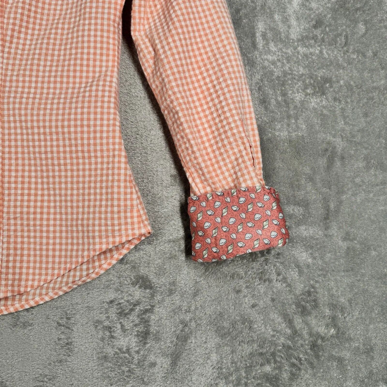 Vineyard Vines Shirt Women‎ Small Orange White Gingham Seersucker Casual Coastal - Image 5
