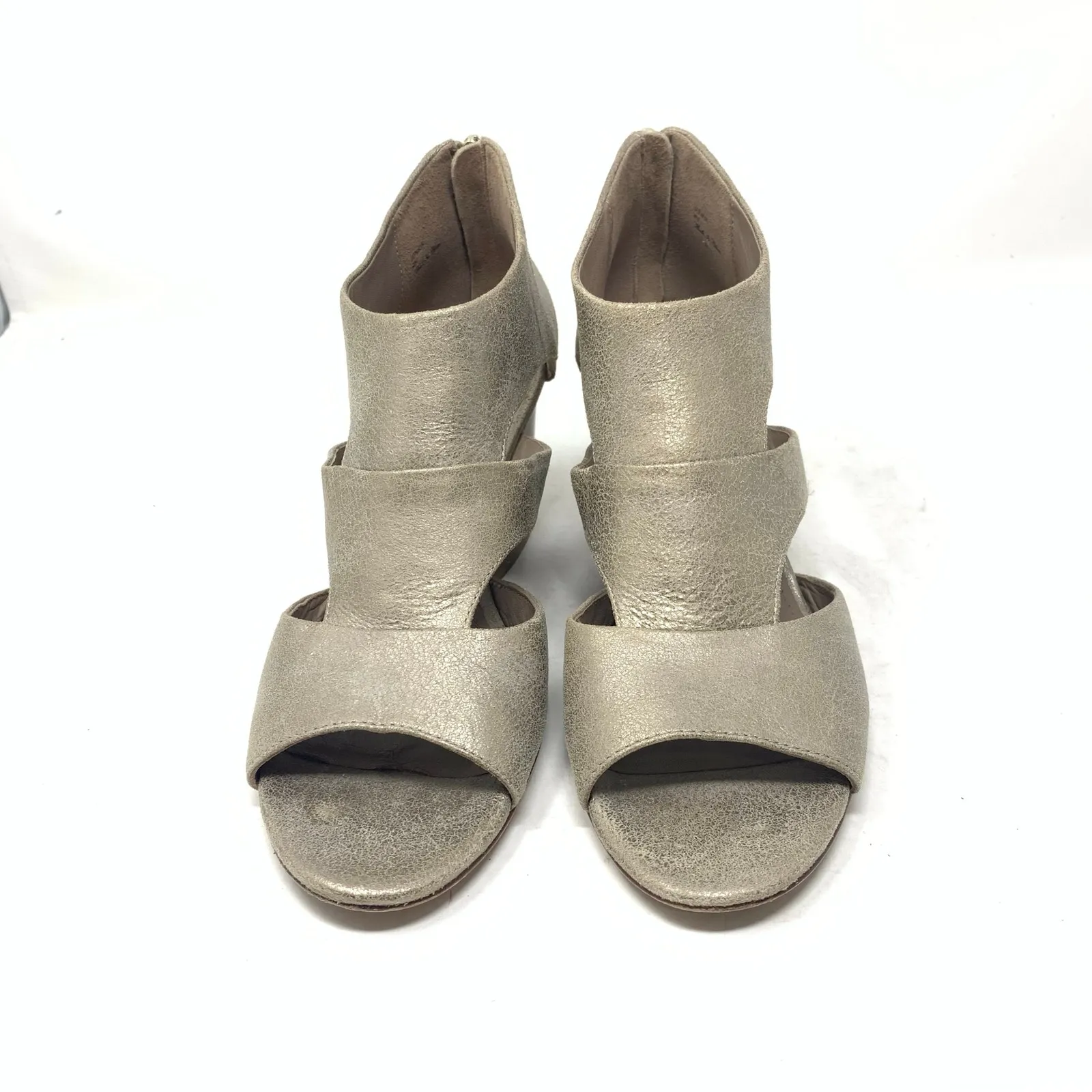 Donald Pliner Size 9 N Jenkin Gold Metallic Leather Wedge Sandal Back Zip Cutout - Image 2