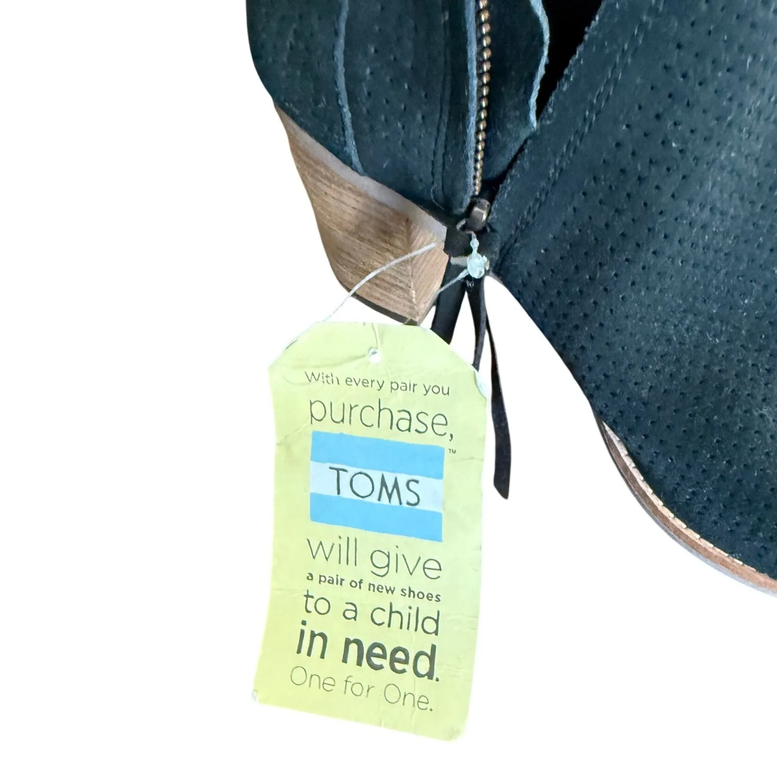 TOMS Majorca Black Suede Peep Toe Ankle Booties Block Heel Zip Up Women's Size 8 - Image 8