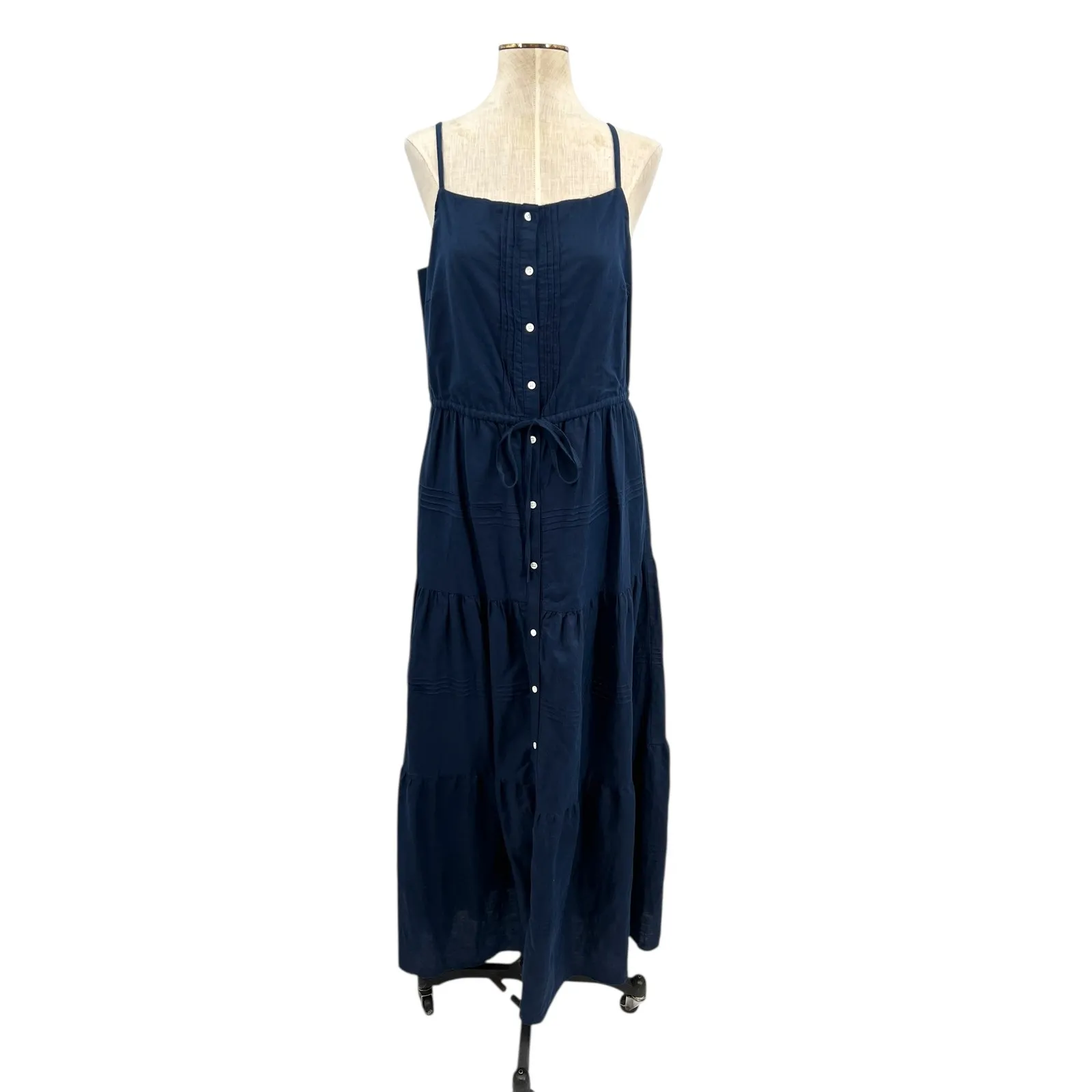 J. Mclaughlin Ruth Squareneck Maxi Dress Button Front Linen Navy Blue Medium - Image 3