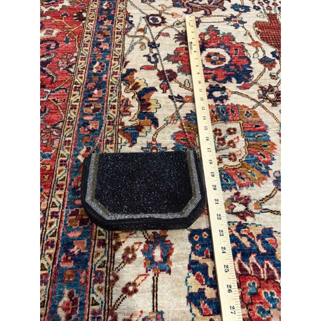 Vintage Black Beaded Evening Clutch Bag Art Deco Sparkle Chain Strap Formal - Image 2