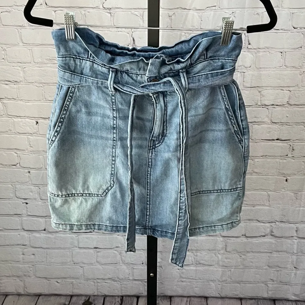 Free People Splendor In The Grass Denim Paper Bag Tie Waist Mini Skirt - Image 3