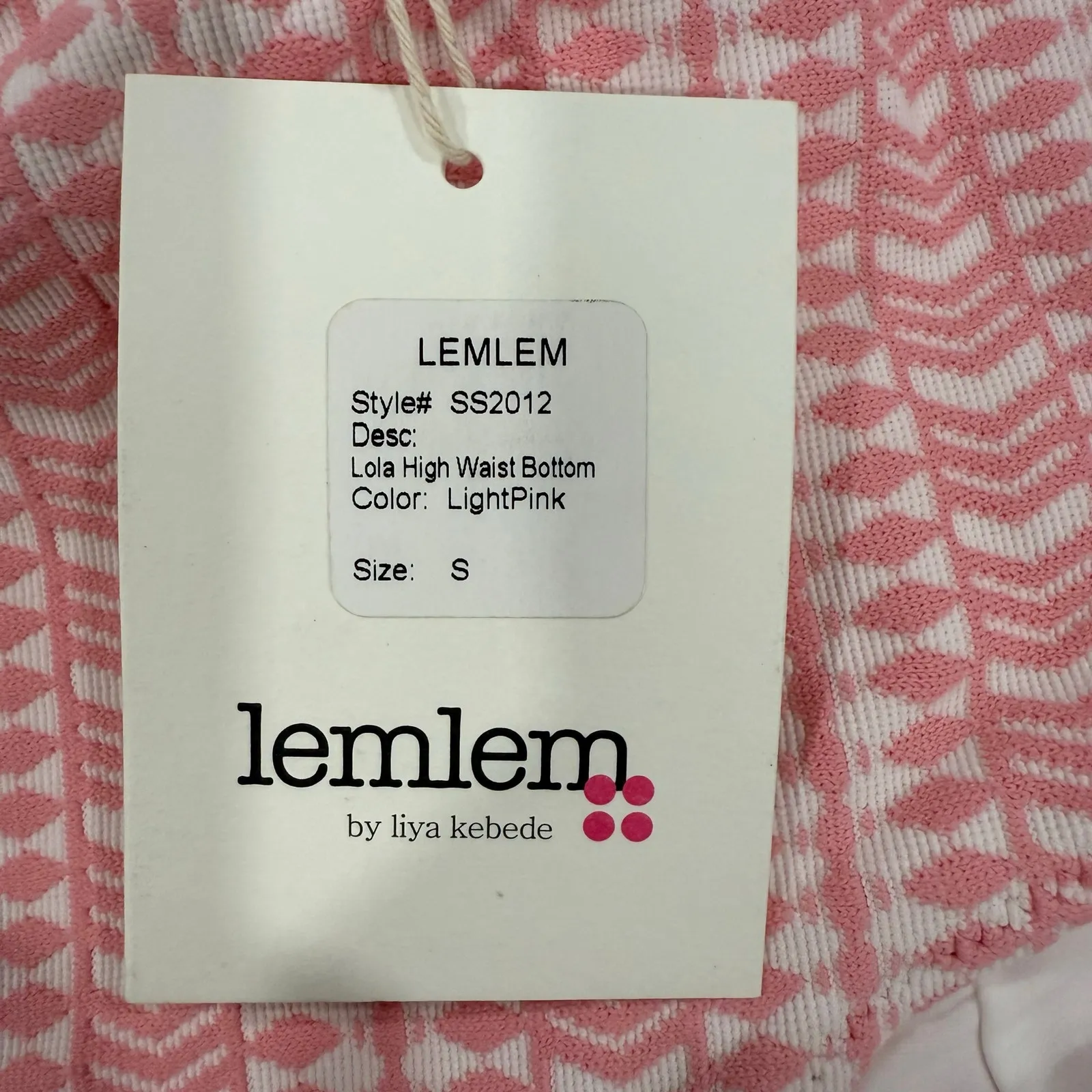 LEMLEM Lola Stretch Jacquard High Rise Girly Bikini Briefs Pink Bow Small - Image 3