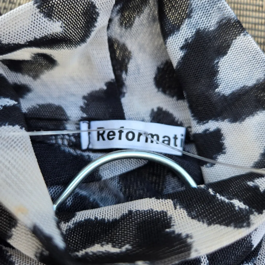 Reformation Leopard Black White Long Sleeve Mesh Top XS - Image 6