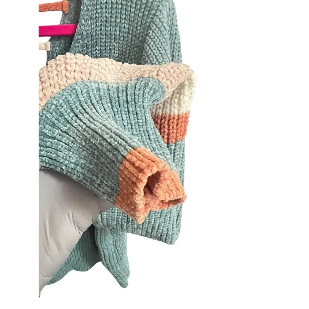 MM By My Michelle Sweater Womens Extra Large Light Teal Striped Knit Pullover Blue Size XL - Image 4