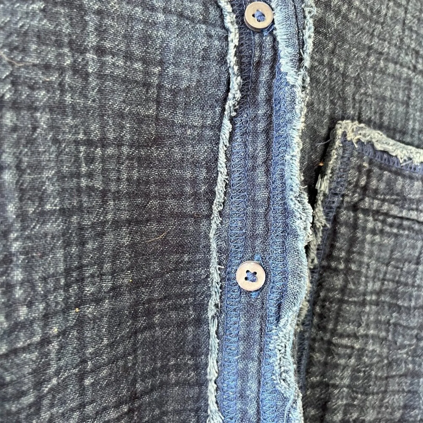 Aerie Sz M Oversized Indigo Blue Gauze Cover Up Button Down Shirt Dress Pocket - Image 7