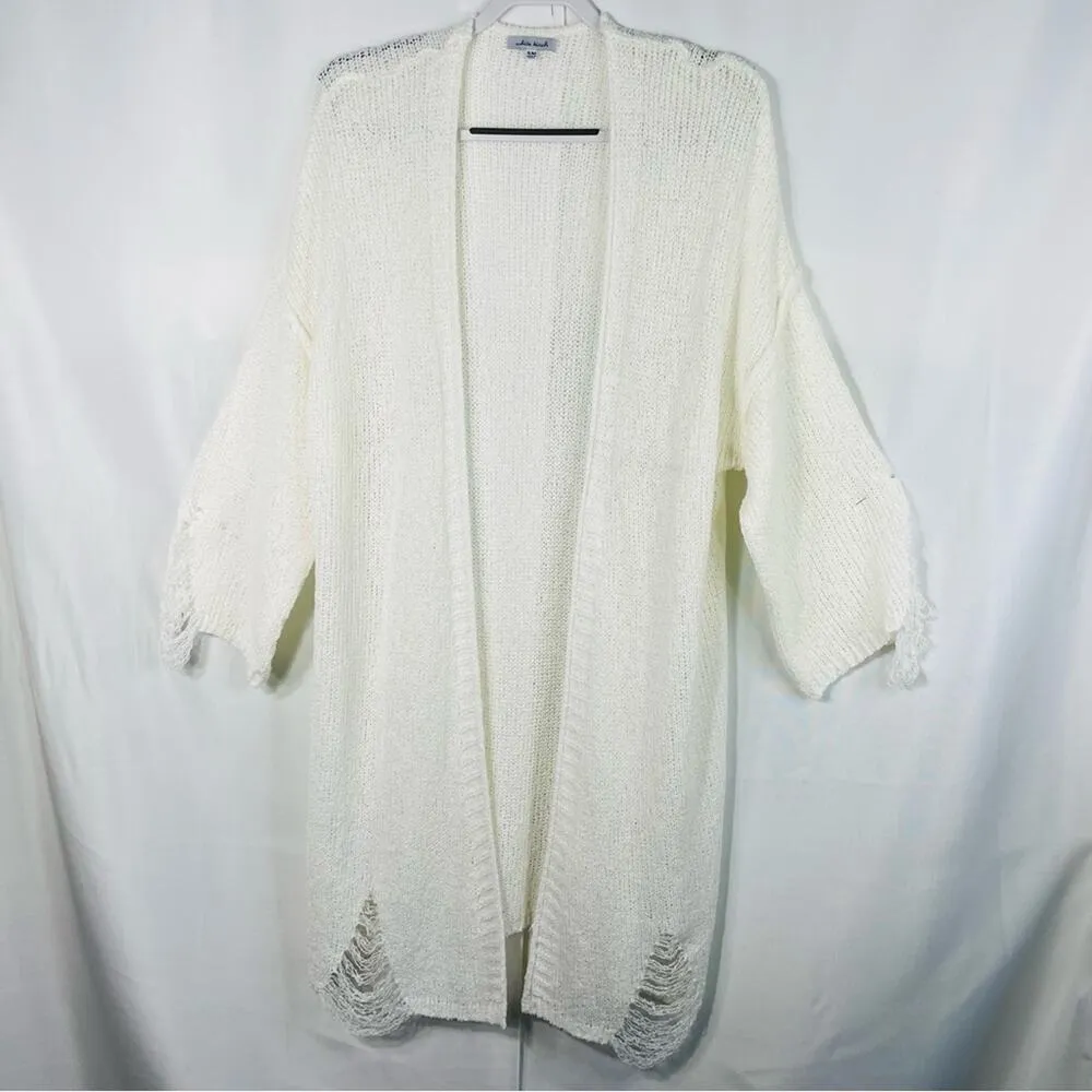 White Birch Womens Medium Distressed Duster Cardigan Ivory Beach - Image 4