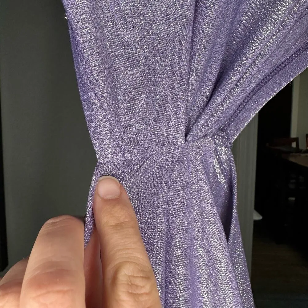 Bronx and Banco Amara Lilac Shimmer Cutout Shoulder Pad Fitted Gown Dress size 4 - Image 16