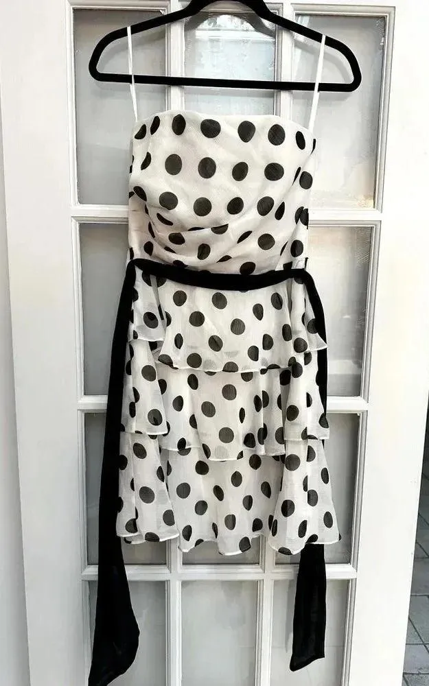 White House Black Market White Black Polka Dot Strapless Cocktail Dress Size 6 S - Image 7