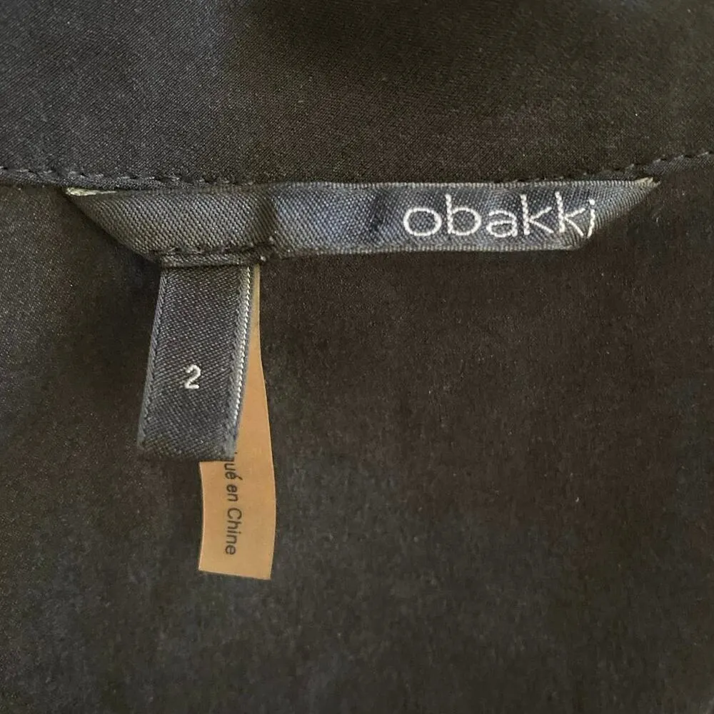 Obakki Size 2 US S Black Silk Collared Bodysuit Sleeveless Snap Front - Image 3