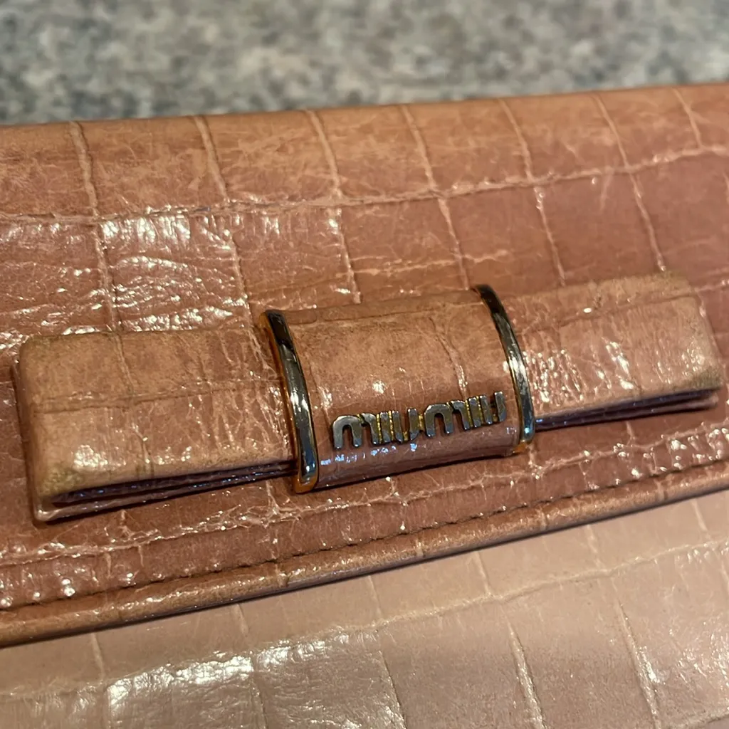 Miu Miu Croc Embossed Leather Wallet with bow - Image 2