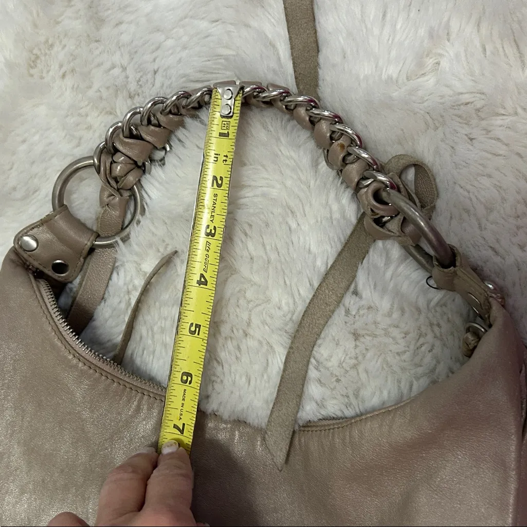 B. Makowsky Taupe Metallic Leather Hobo Bag Silver - Image 10