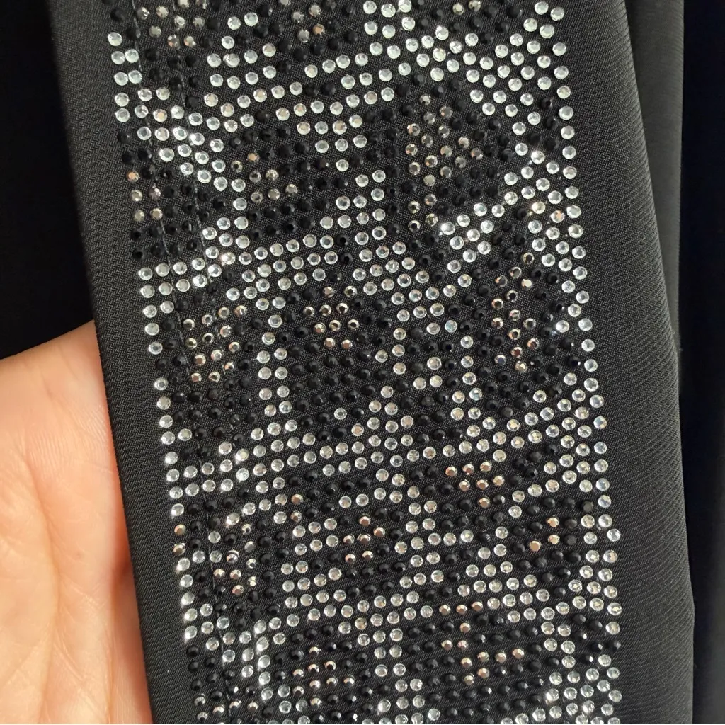 Joseph Ribkoff Black Open Front Cardigan Beaded Animal Print Trim Stretch Sz 14 - Image 7