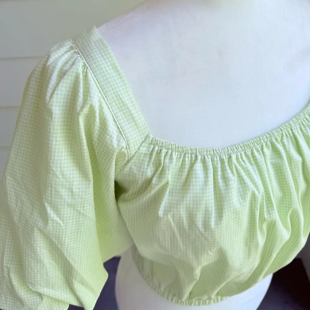 Copper Key Gingham Green Cropped Top with Puff Sleeves Size Small - Image 6