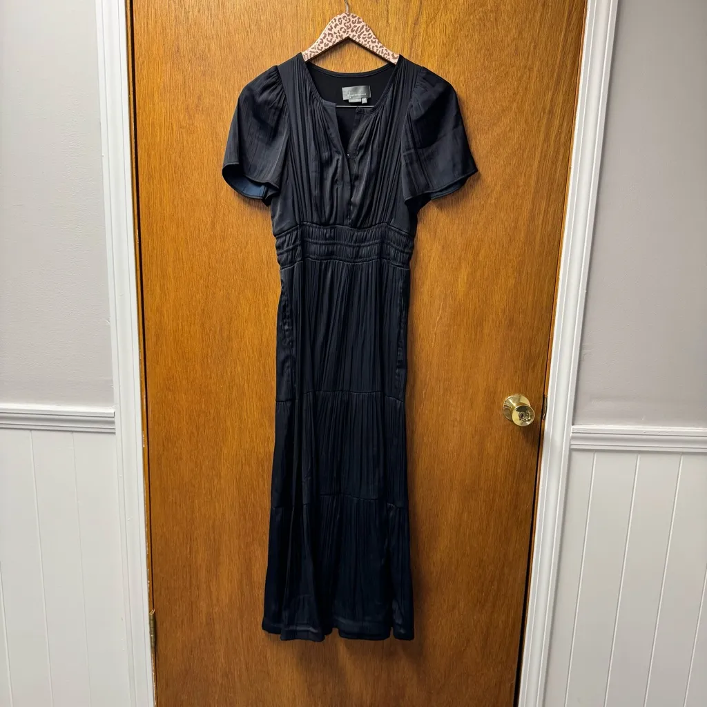 Anthropologie Somerset Satin Short Sleeve Long Maxi Dress Black XS - Image 15