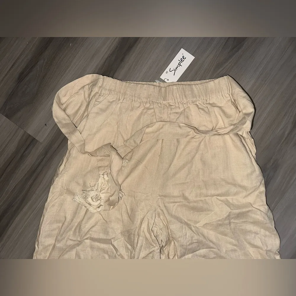 NWT Simplee Beige Women’s Wide Leg Casual Light Feel Pants w Stretch Waist Tie S - Image 4