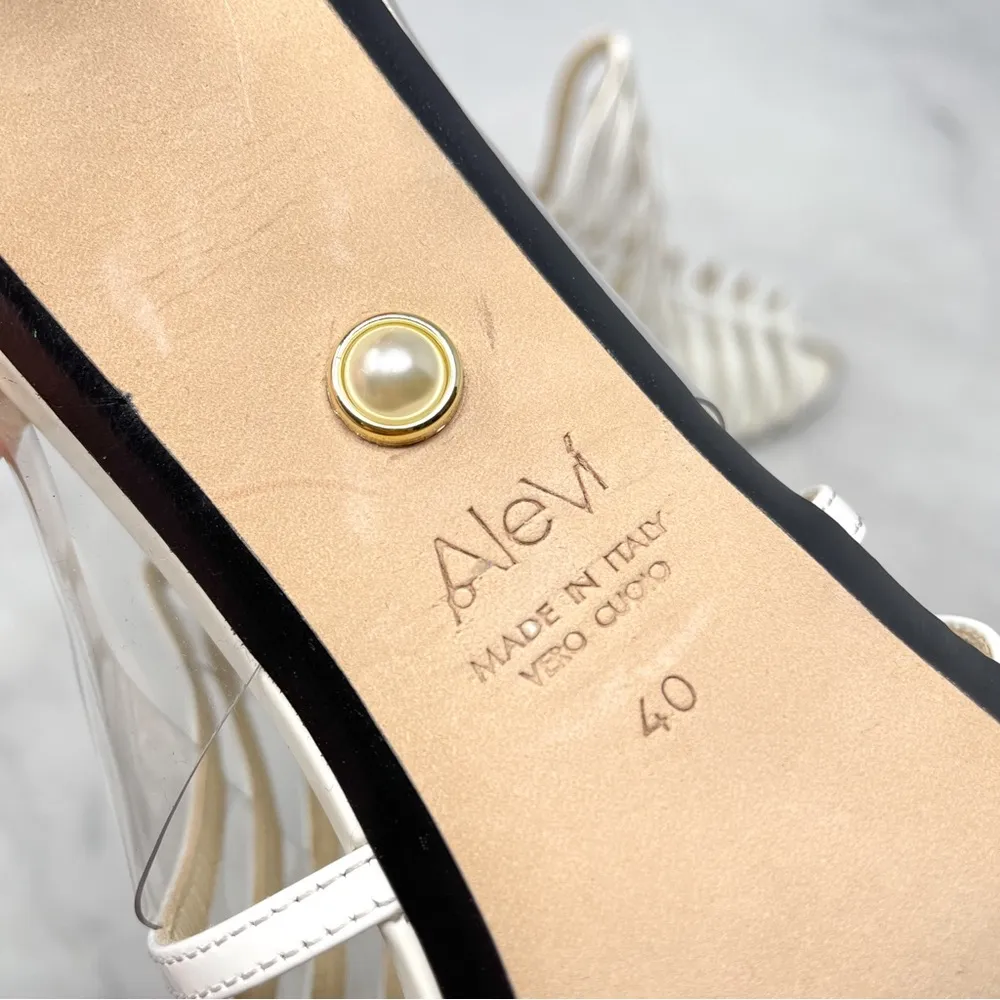 NEW Alevi Milano Alessandra Caged Patent Leather Mule Stiletto Heels White 40 - Image 11