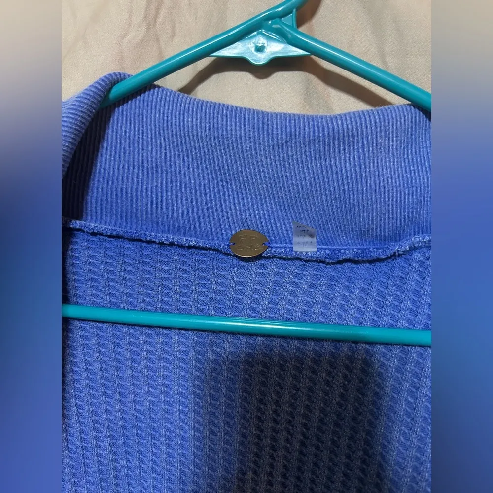 Free People FP One Deva Shrug Waffle Knit Cardigan in Blue - Image 3