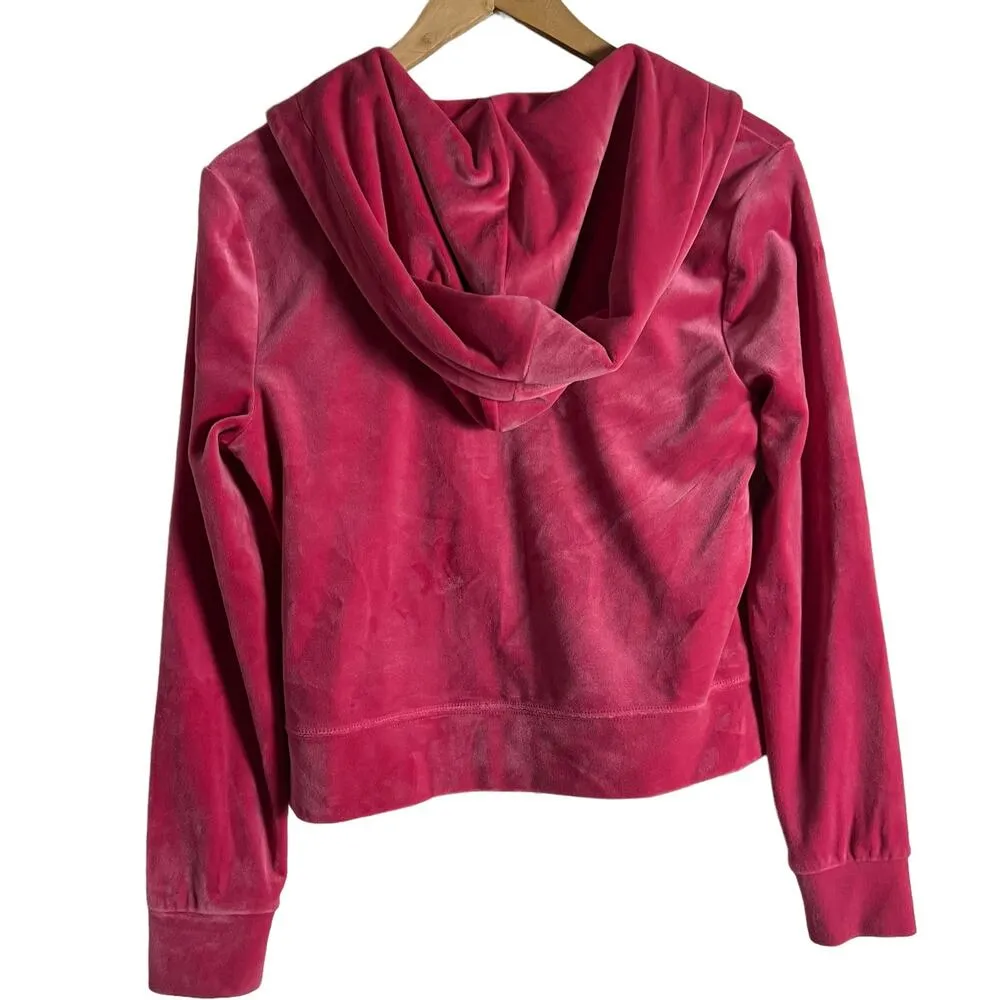 Juicy Couture Pink Velour Y2K Tracksuit Zip Up Hooded Jacket Size M - Image 5