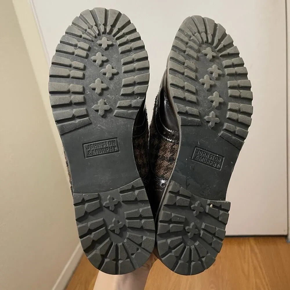 Johnston & Murphy Dark brown tweed knit patent leather oxford wingtip shoes 7 - Image 7