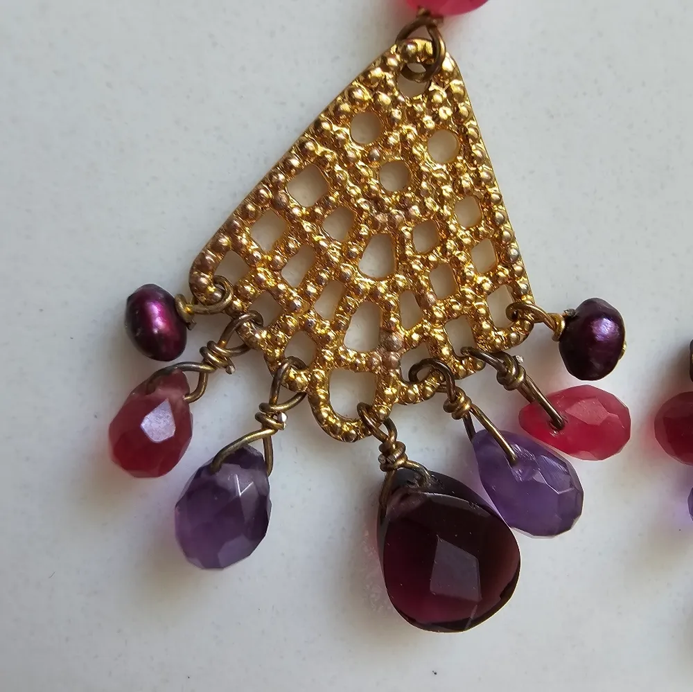 Pink Sapphire Amethyst Garnet Gold Vermeil Chandelier Pierced Earrings - Image 10