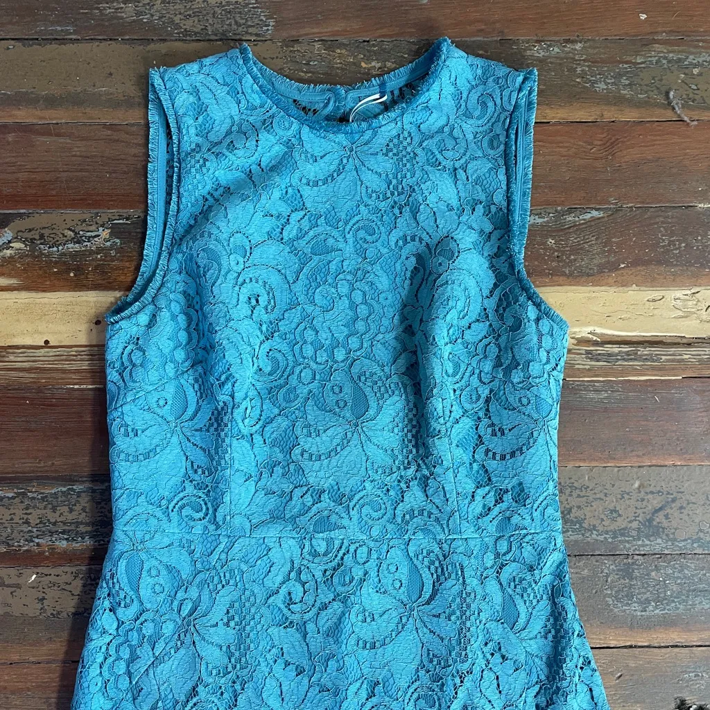 NWT Rebecca Vallance Mae Dress Cutout Fluted Corded Lace Blue Gown - Image 13