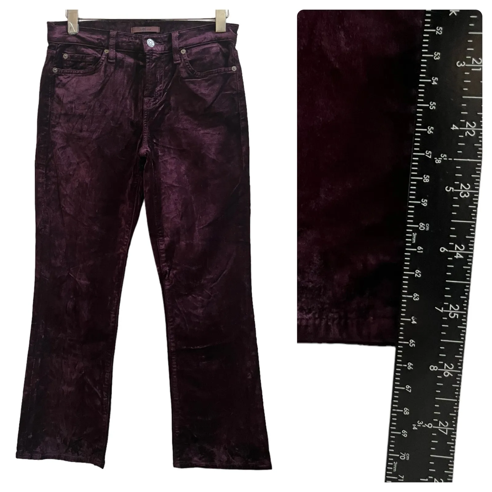 7 For All Mankind Size 26 Merlot Burgundy Velvet Slim Kick Pant 25.5 Inch Inseam - Image 6