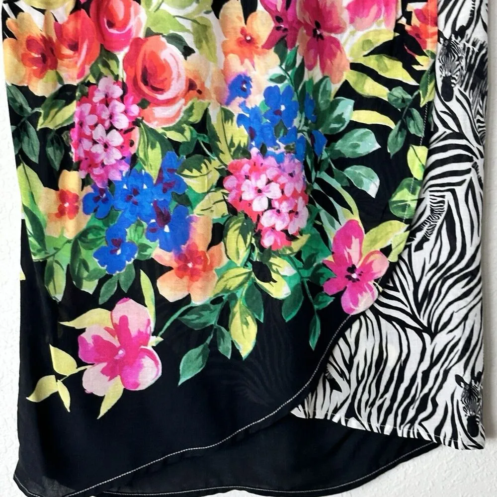 Johnny Was Rayon Wrap MIDI Skirt Floral Zebra Print pockets Size XS - Image 11