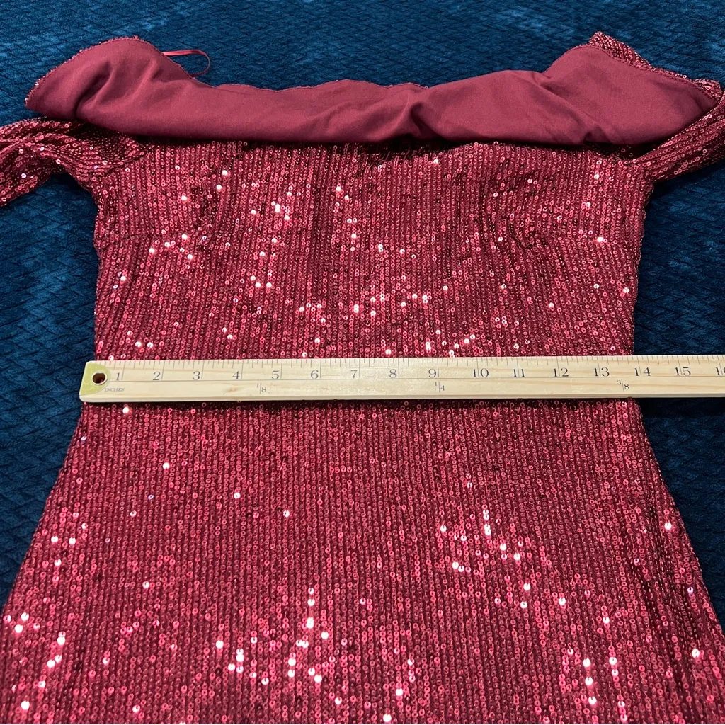 Baltic Born Ricarica Red Sequin Off The‎ Shoulder Long Sleeve Midi Dress Size L - Image 15