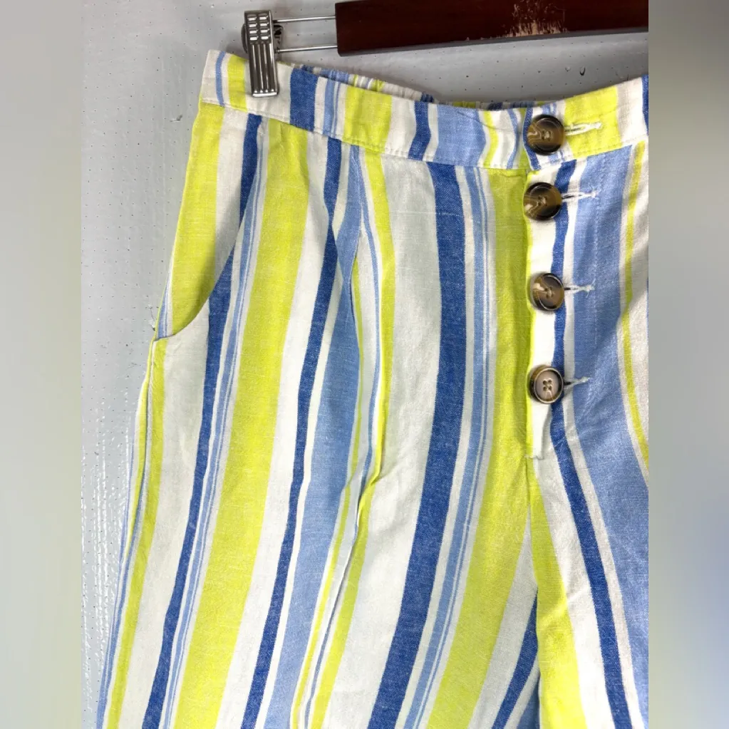 a.n.a L Linen Blend Beachcomber Striped Wide Leg Ankle Pants - Blue and Yellow - Image 5