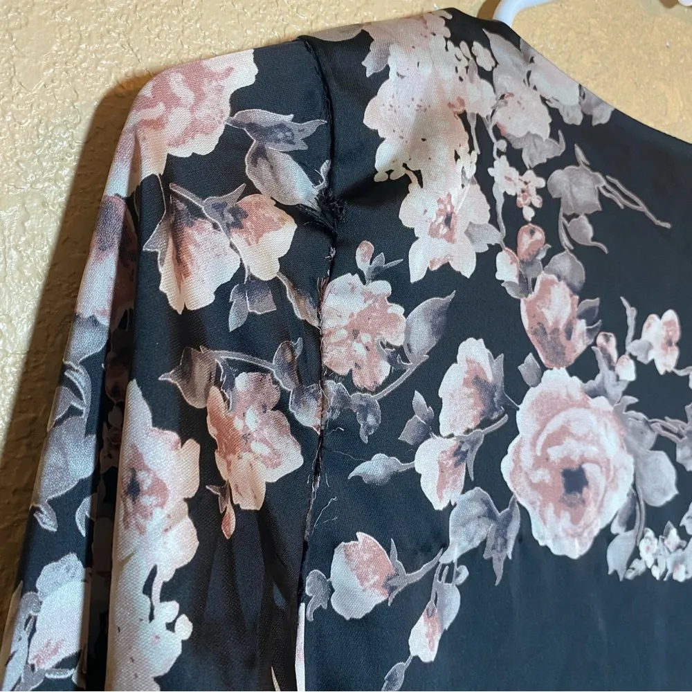 Lulu's Oaklynn Romper Skort Dress Ruffled Black Floral Wrap Satin Long Sleeve S - Image 7