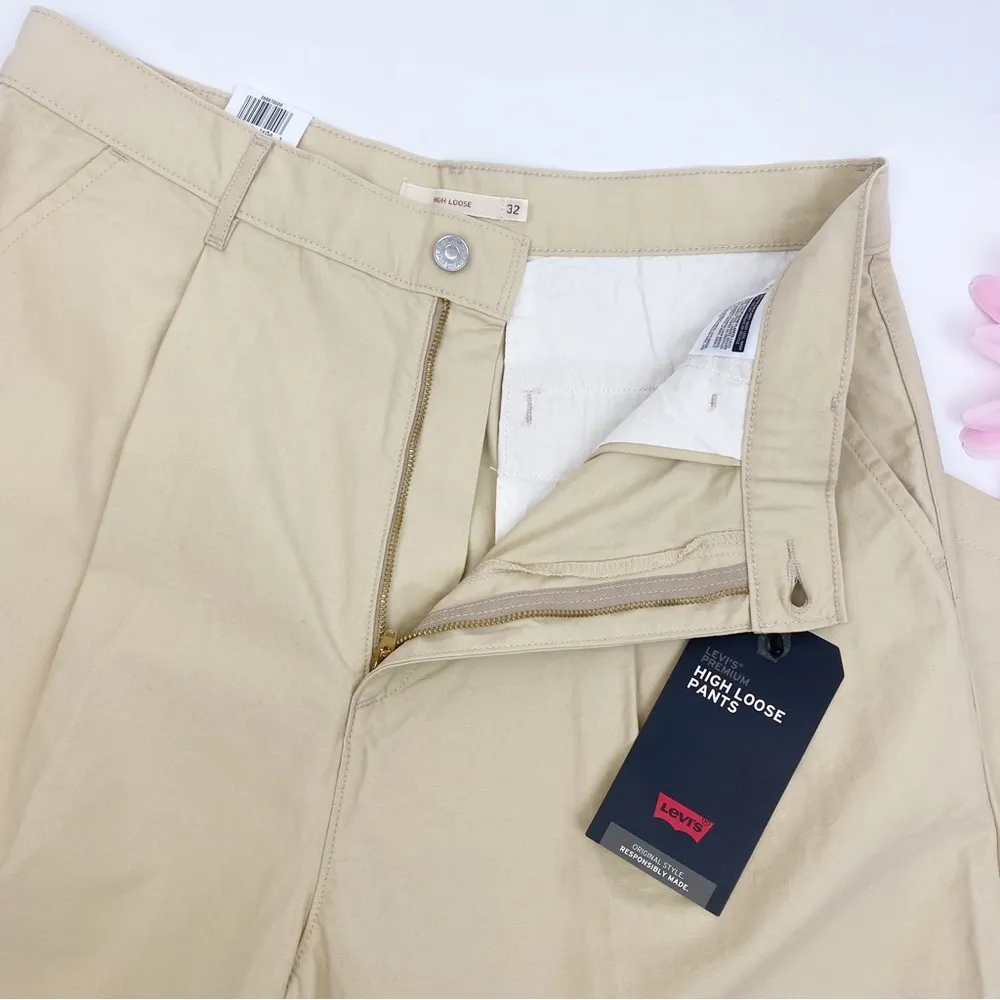 Levi's Premium Pleated High Loose Pants: Crisp Twill Semolina - Khaki Tan Beige - Image 8