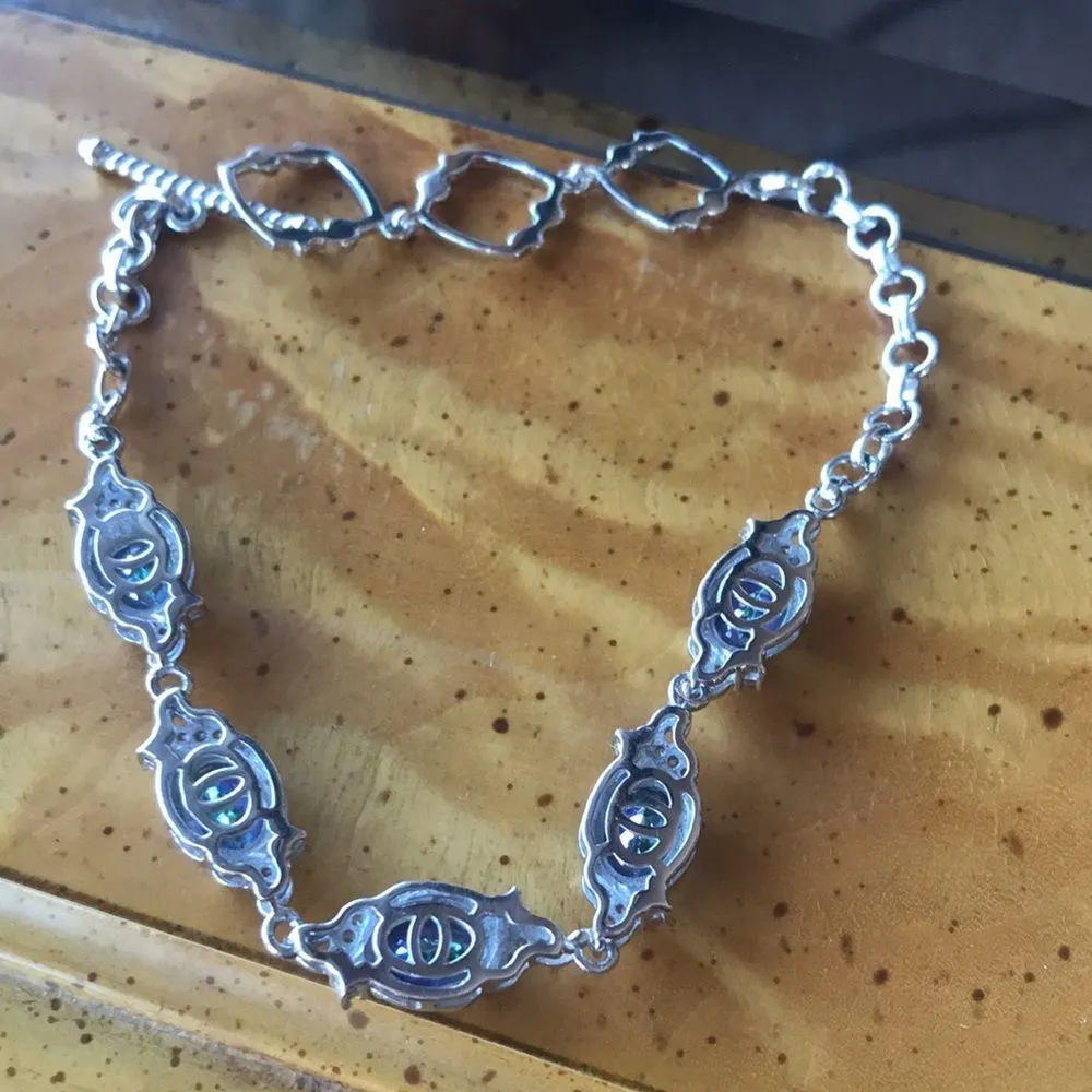 Blue Brazilian Petalite White Zircon Sterling Silver Toggle Bracelet - Image 7