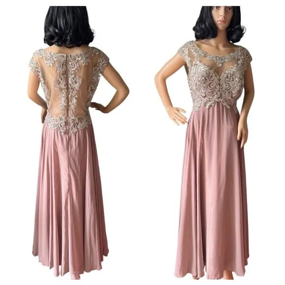 Mother of bride Embellished Illusion Jewel Neck A - Image 2