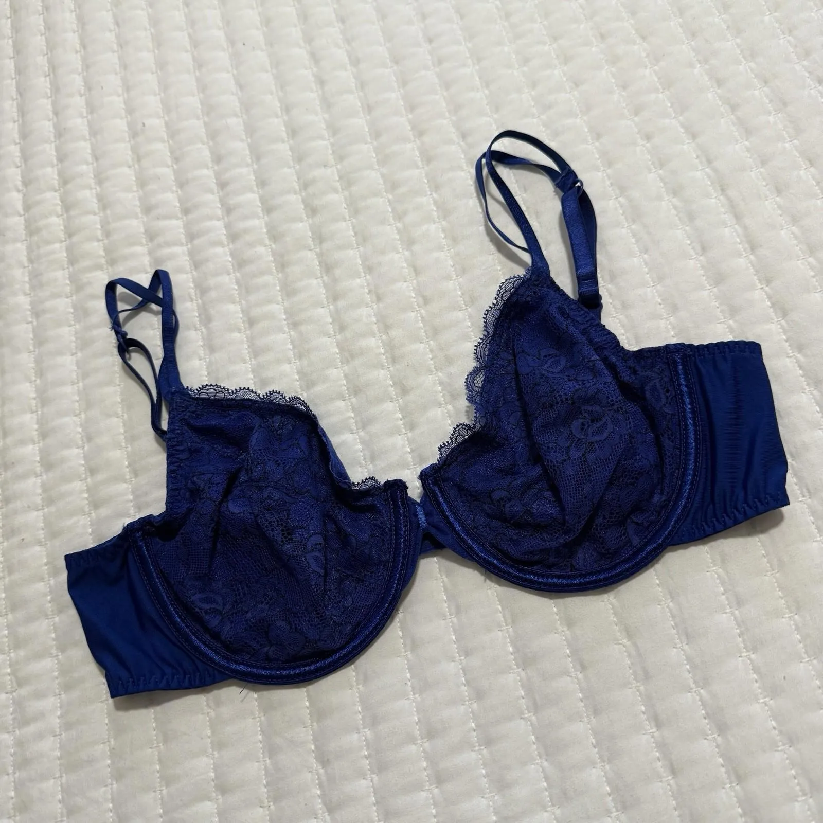 Vassarette 38B Blue Floral Lace Underwire Bra Unlined Style 75117 - Image 6