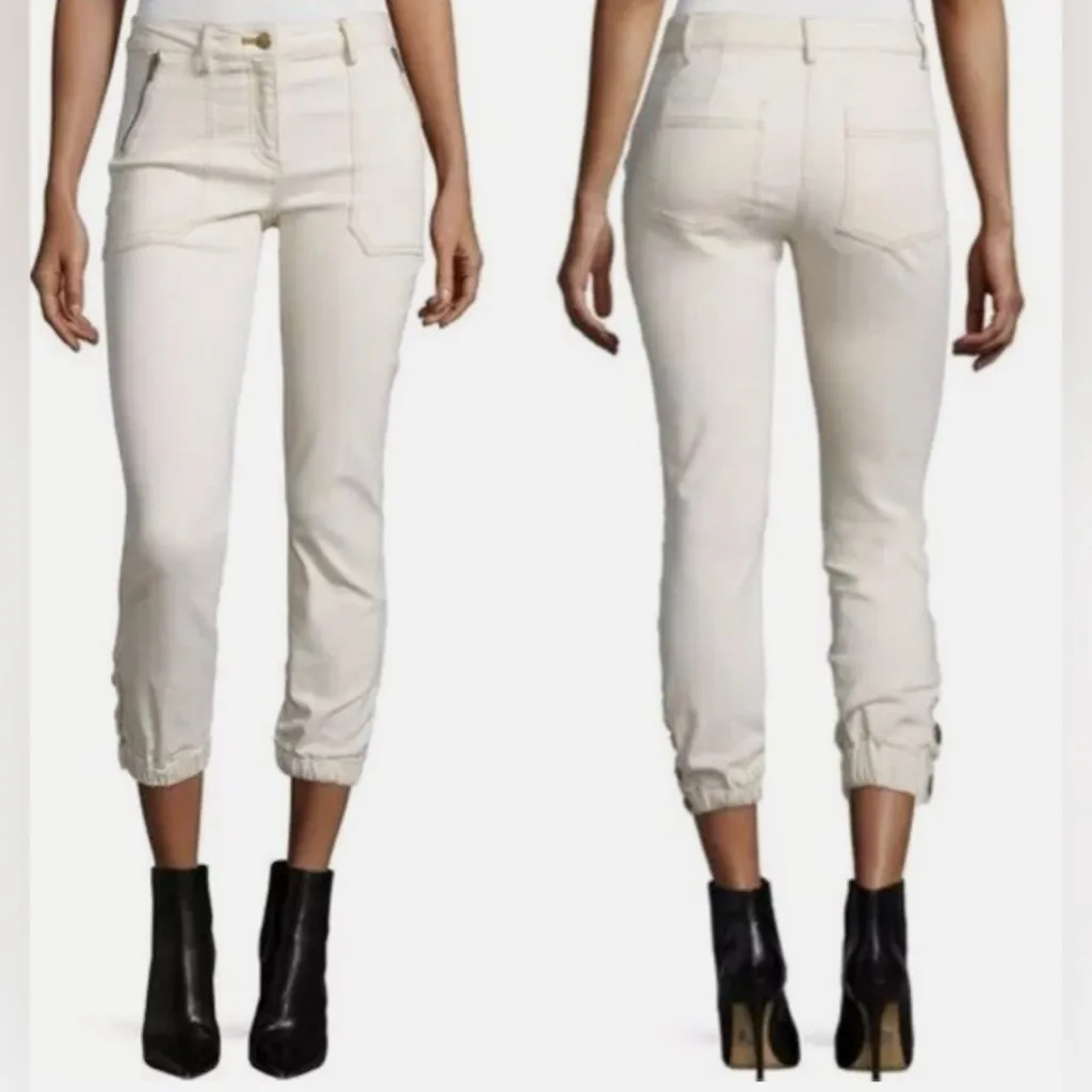 VERONICA BEARD Cardiff Cropped Denim Cargo Pants Jeans Ecru Jogger Size 0 - Image 3