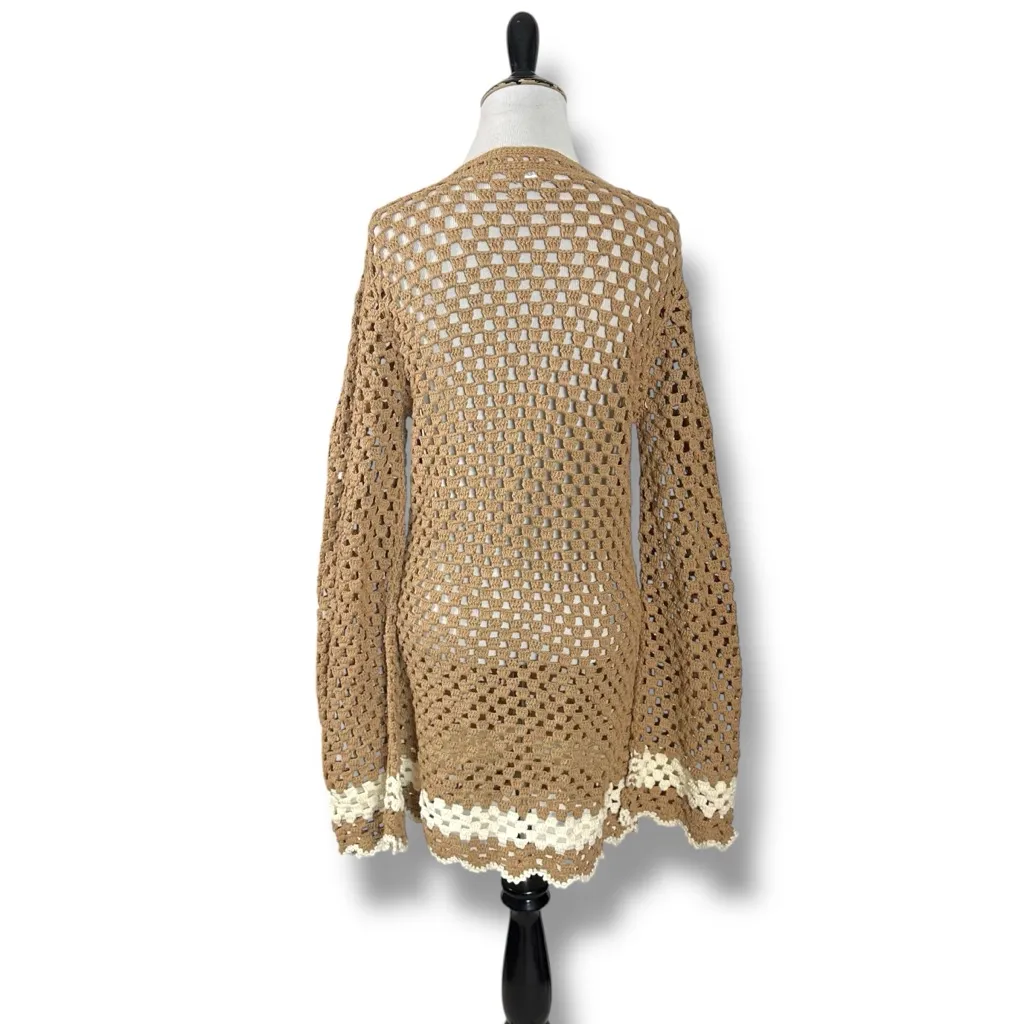 Revolve LPA Lanita Crochet Dress Tan & Ivory Size XS Neutral Beach Bohemian 70s - Image 10