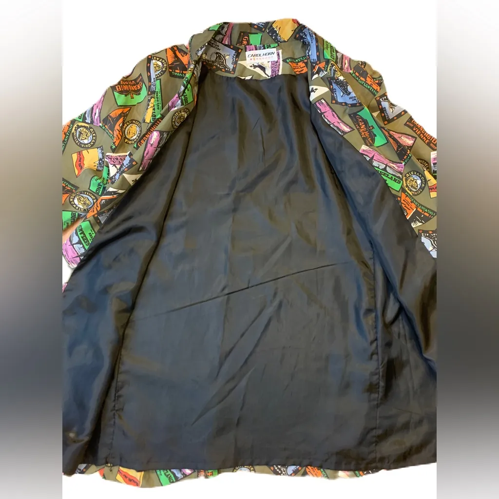 Vintage Carol Horn Workshop Art Travel Stamp Boyfriend Blazer SZ Small Green - Image 7