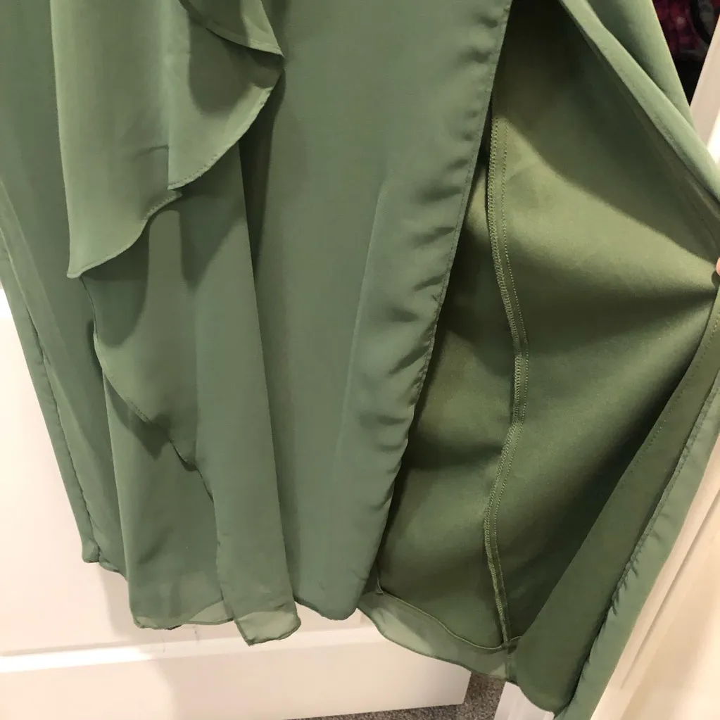 After Six NATURAL WAIST Ruffle Slit BRIDESMAID DRESS Vineyard Green Size 6‎ - Image 6